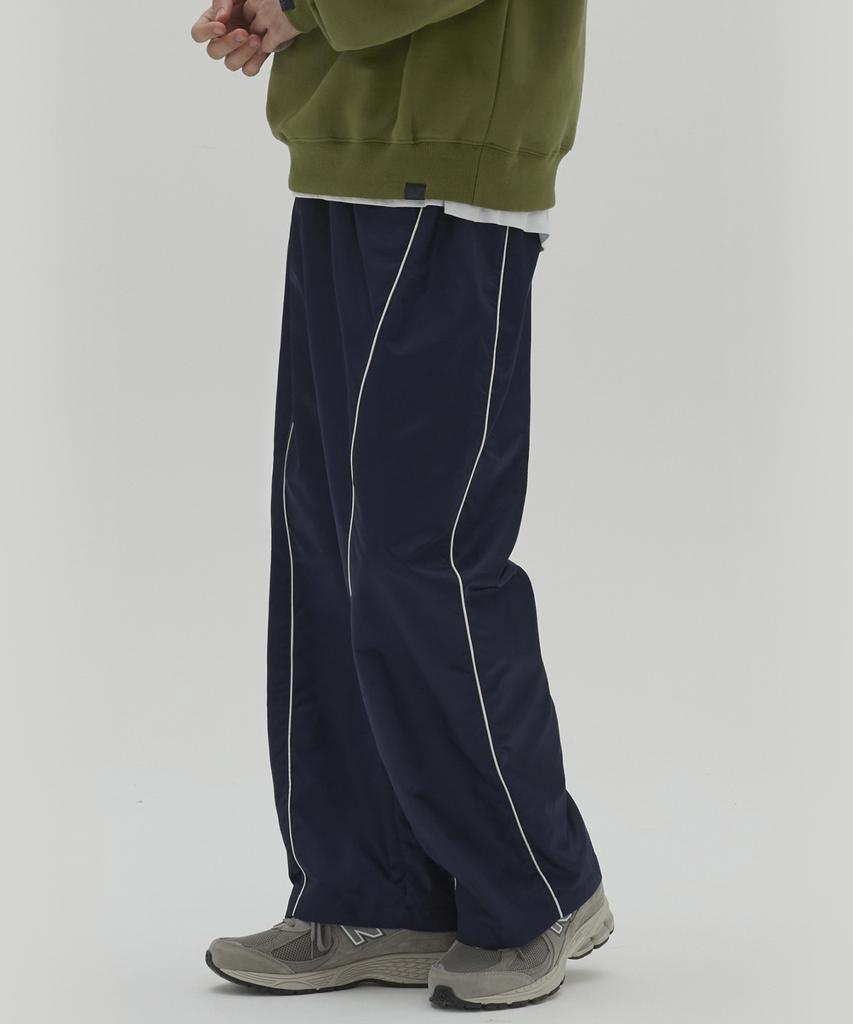 Sekeonmonollogeu Baseball Curved Wide Nylon Pants (Fleece-Lined) Navy_Sept028Navy