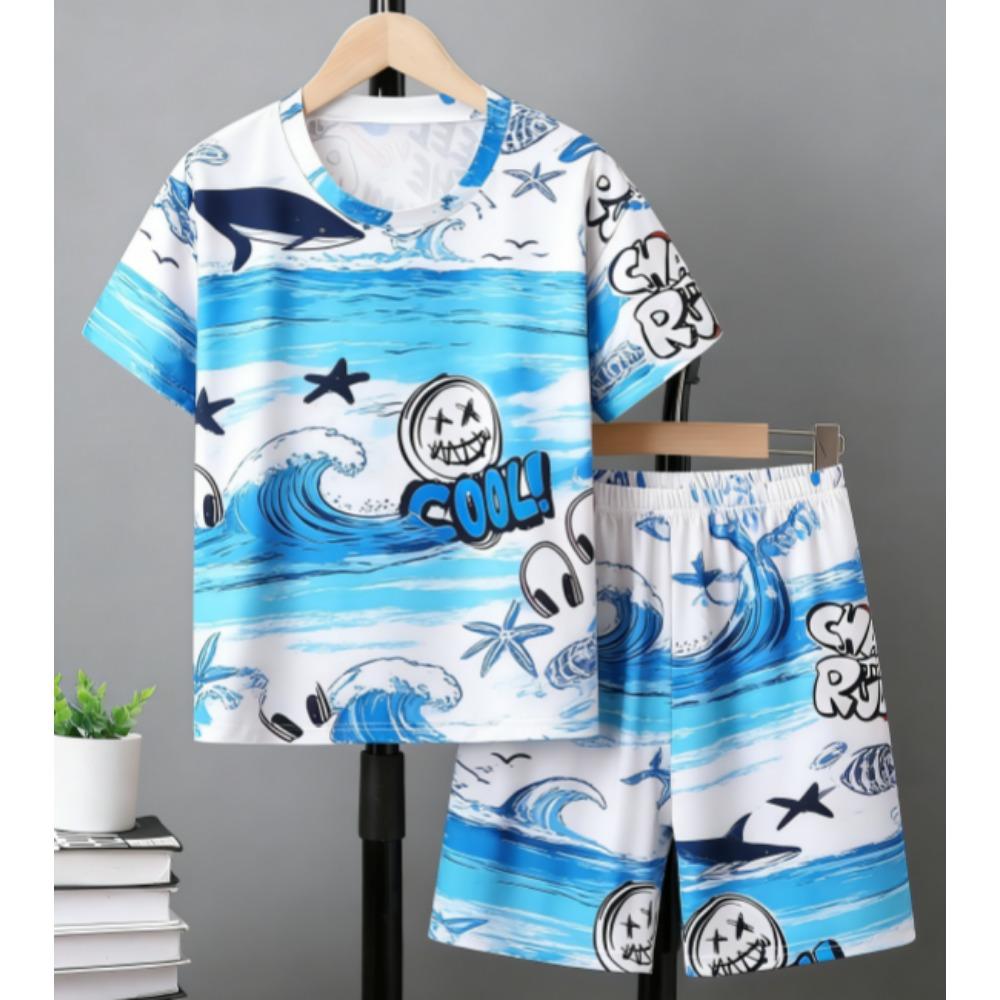 Fashion Letter Graffiti Printed Summer Kids T-shirt and Shorts 2 Piece Set Summer Casual Outfit for Boys and Girls Kids Clothing