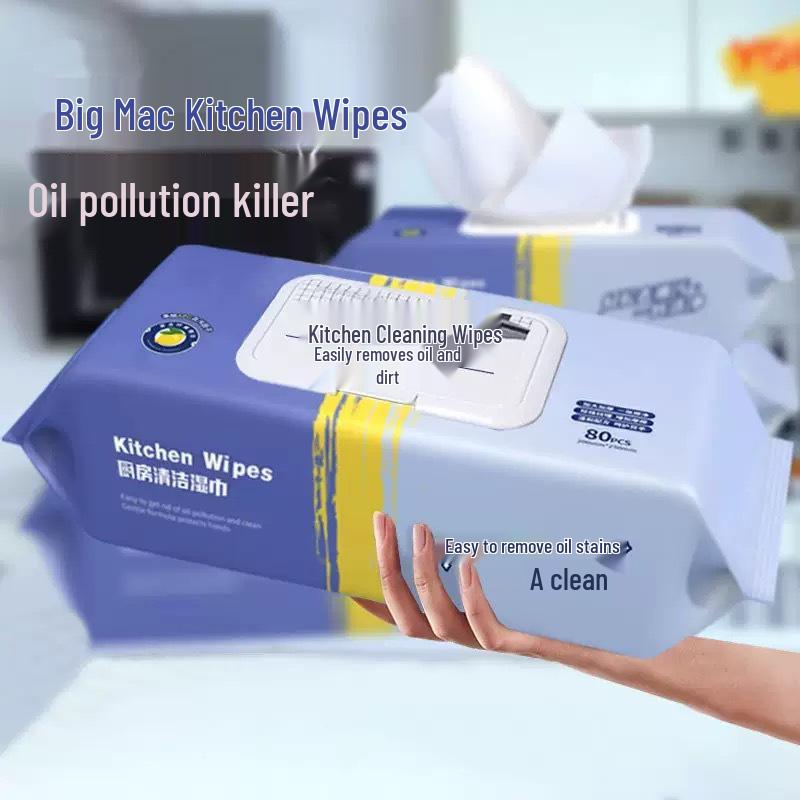 Extra Large Kitchen Wet Wipes - 80 Thickened Sheets for Strong Oil Stain Removal on Range Hoods and More