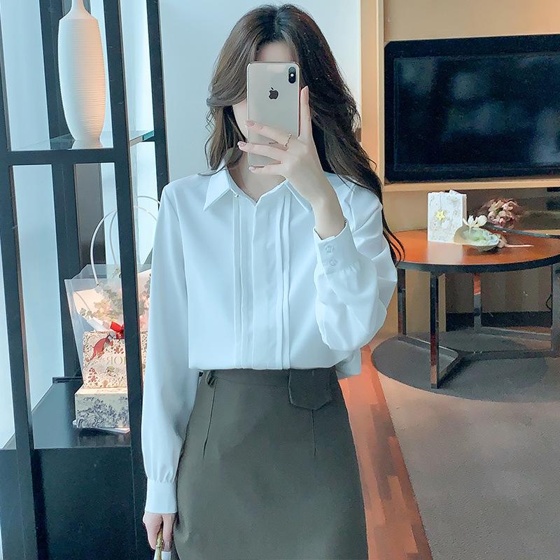 2023 Versatile White Chiffon Long Sleeve Shirt for Commuting