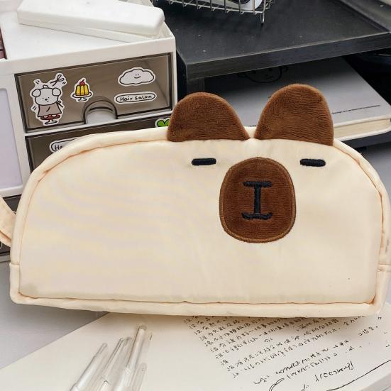 Pencil Case Cartoon Pen Pouch 3D Embroidered Cat Capybara Pen Holder Large Capacity School Stationery Organizer for Kids Teens Students