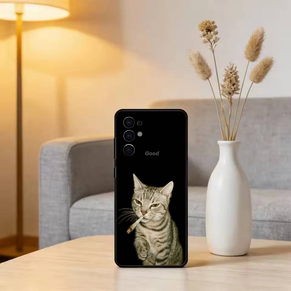 Cool cat Phone Case Black Silicone Soft For Samsung S25,S24,S21,S22,S23,S30,Ultra,S20,Plus,Fe,Lite