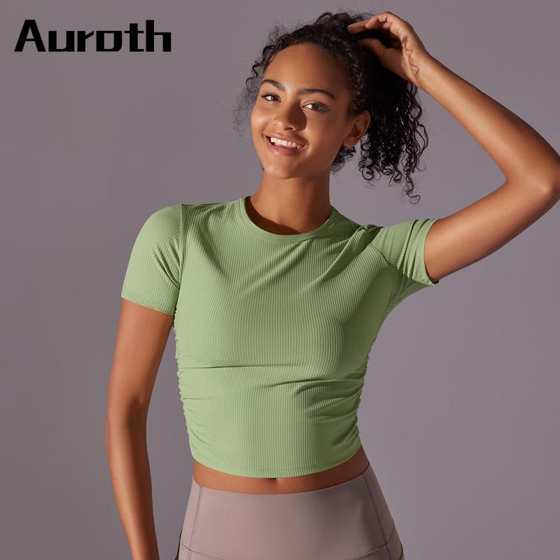 

Auroth женские рубашки для йоги спортивные с короткими рукавами эластичные футболки для фитнеса в тренажерном зале быстросохнущие топы для тренировок для бега S чёрный