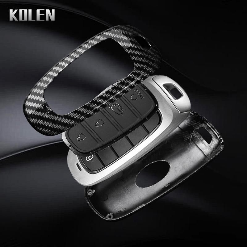 Abs Carbon Fiber Style Car Key Case Cover For Hyundai Santa Fe Tucson Nexo Nx4 Atos Prime Solaris Protected Fob Accessories