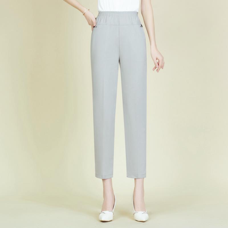 Summer Capris for Middle-Aged & Elderly Women – Lightweight Elastic High-Waist Straight-Leg Pants