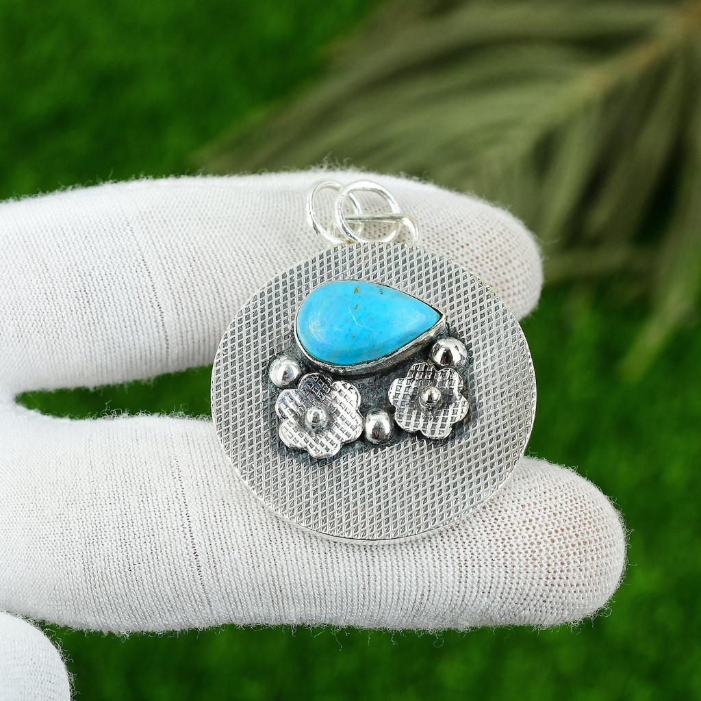 Geschenk für Sie 925 Sterlingsilber Natürlicher Arizona-Türkis Edelstein Anhänger