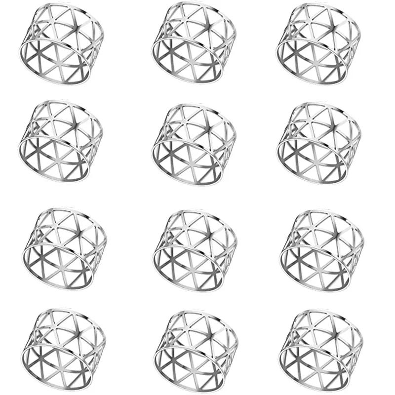 12pcs Back Pattern Wedding Napkin Rings Table Decoration Hollow Out Family Gatherings Everyday Use Napkin Buckle Holder