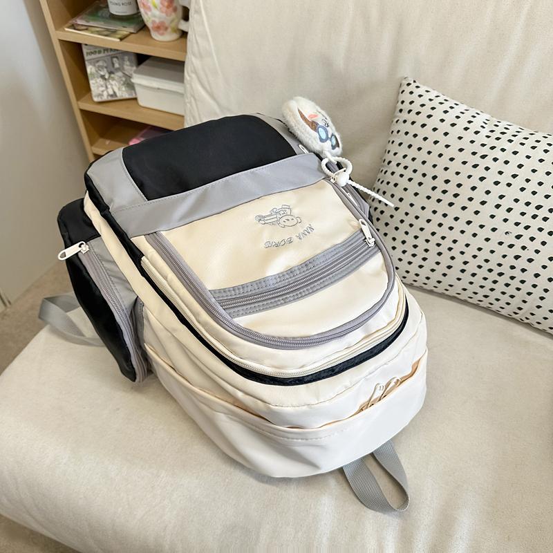 Color Block Backpack Women College Style Schoolbag Junior High School Student Backpack