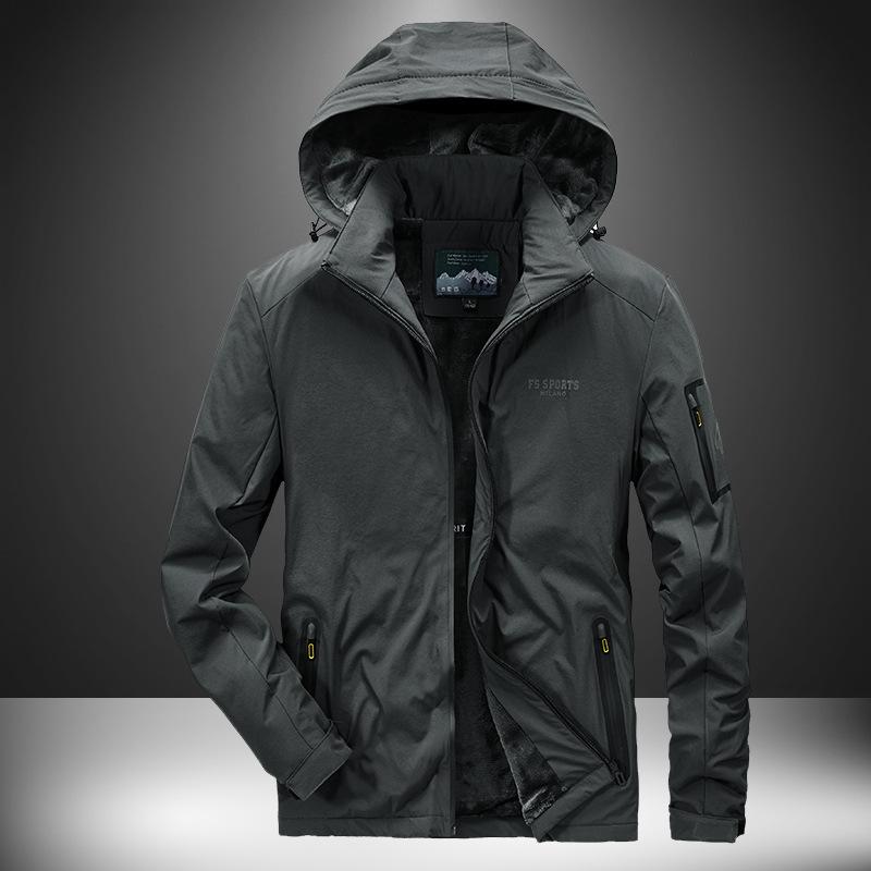 New Jacket for Men's Middle-aged and Elderly Daddy Suit Long-sleeved Thickened Velvet Hooded Jacket Casual Business Versatile Top