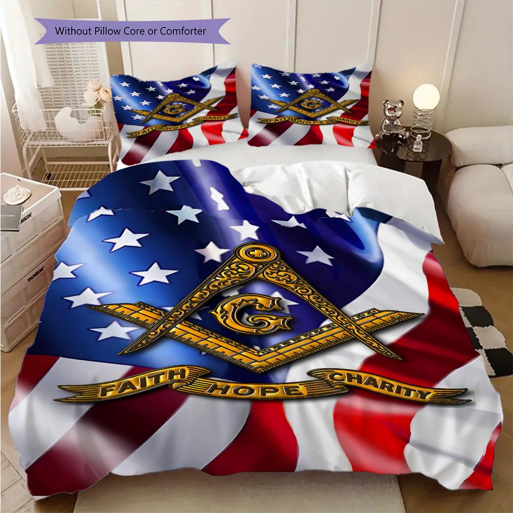 Freedom Faith Unity Bedding (1 * Duvet Cover + 2 * Pillowcase, Without Core) 2D Flat Duvet Cover and Pillowcase Soft and Comfortable Bedding Set
