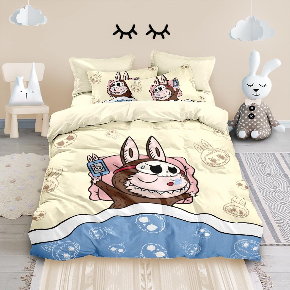 Cute Rabu Cloth Quilt Cover Pillow Case Cartoon Bedding Set 2/3pcs Single Double Bed Bedroom Decoration, Boy Girl Gift