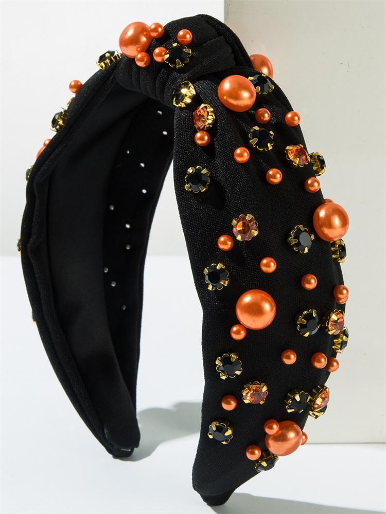 Amazon Halloween Headband Women's Fabric Knotted High Head Headband Pearl Rhinestone Headband