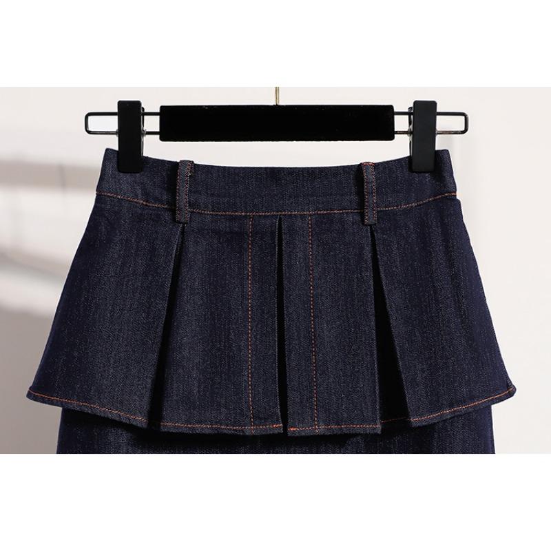 DIMANAF 2026 Plus Size Summer Denim Skirts Women Blue Fashion Jeans Lady High Waist Casual Elegant Skirt