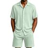 Men Solid Jacquard Short Sleeve Shirt Loose Casual Hawaiian Beach Vacation Two Piece Set