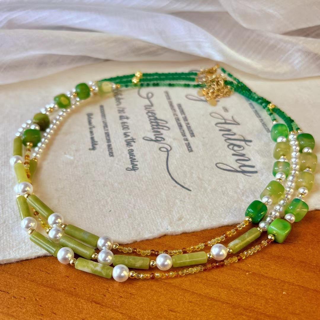 Retro Niche Design Sense Sugar Cube Chalcedony Agate Collarbone Chain Necklace Female Retro High Sense