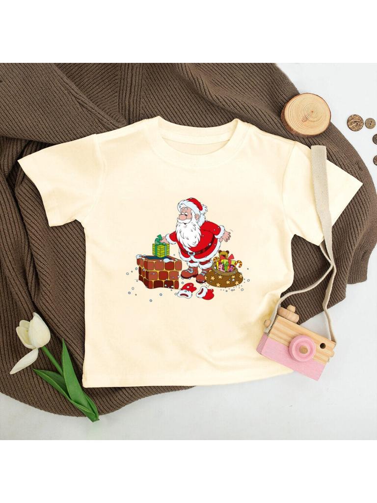 Weihnachtsmann Weihnachtsfeier Jungen Mädchen Retro Kurzarm-T-Shirt Kleinkind Weihnachten