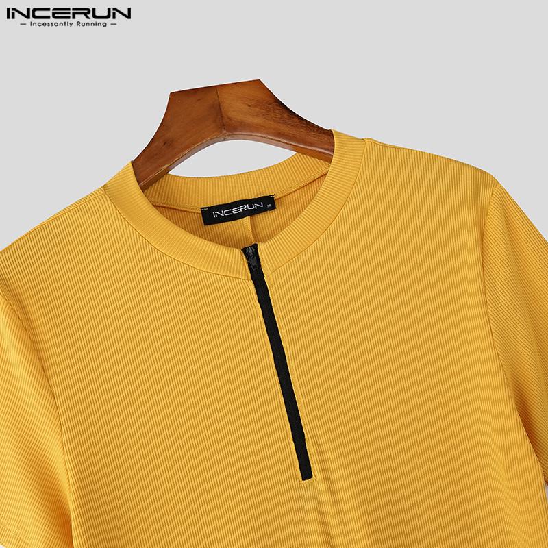 INCERUN Men Round Neck Short Sleeve Rib Fitted Casual T-shirts Tops Undershirts