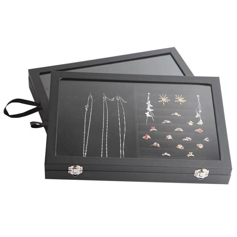 Pu Black Leather Jewelry Box Jewelry Display Box with Lid Transparent Dust Ring Earrings Necklace Bracelet Storage Box