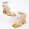 Gold Narrow Band High Heel Sandals Women Fashion Ankle Buckle Strange Style Designer Shoes Sexy Banquet Dress Shoe Zapatos Mujer