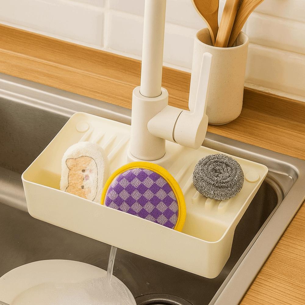 Splash Proof Faucet Drain Storage Rack Hollow Draining Design Sponge Cloth Storage Rack  Keeps Dry
