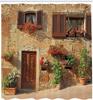 Tuscan Shower Curtain Mediterranean Stone House Floral Windows Italian Village Charm Rustic Cottage Decor with Hooks