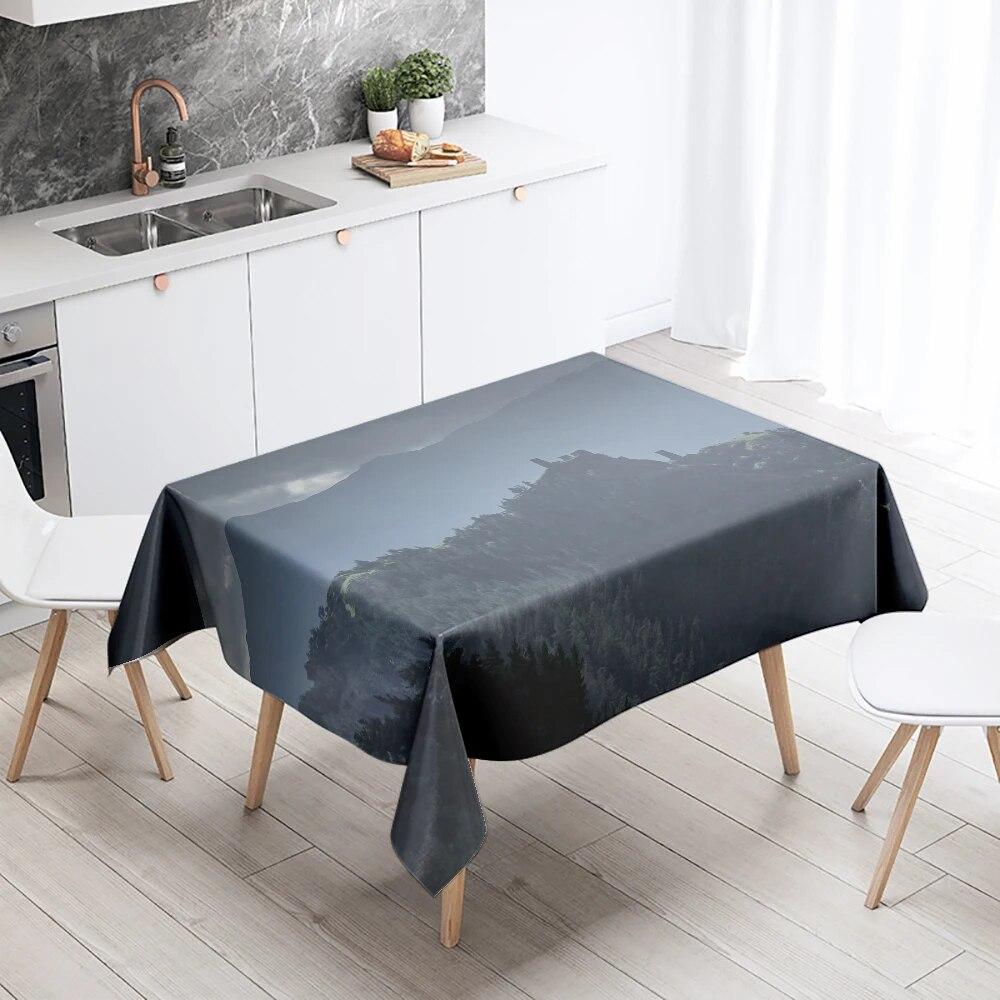 Misty Scenery Tablecloth Natural Trees  Anti-Fouling Waterproof Rectangular Kitchen Table Home Decoration
