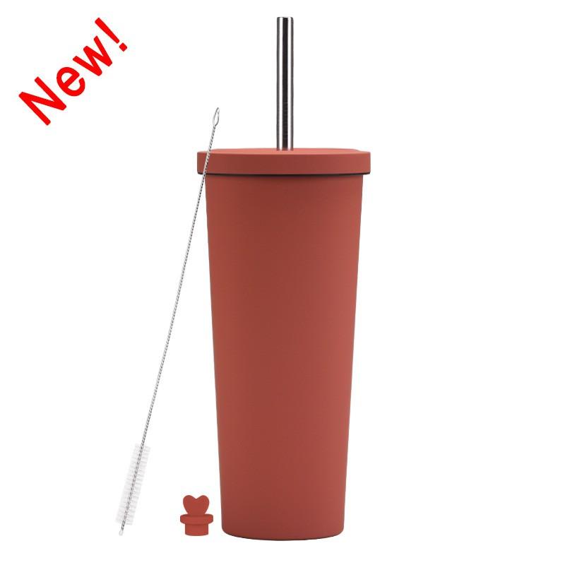 830ml Stainless Steel Insulated Tumbler With Wide Opening Straw Lid Bubble Tea Coffee Water Vacuum Thermos Cup Office