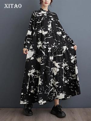 Print Patchwork Stand Collar Dresses DMJ3421