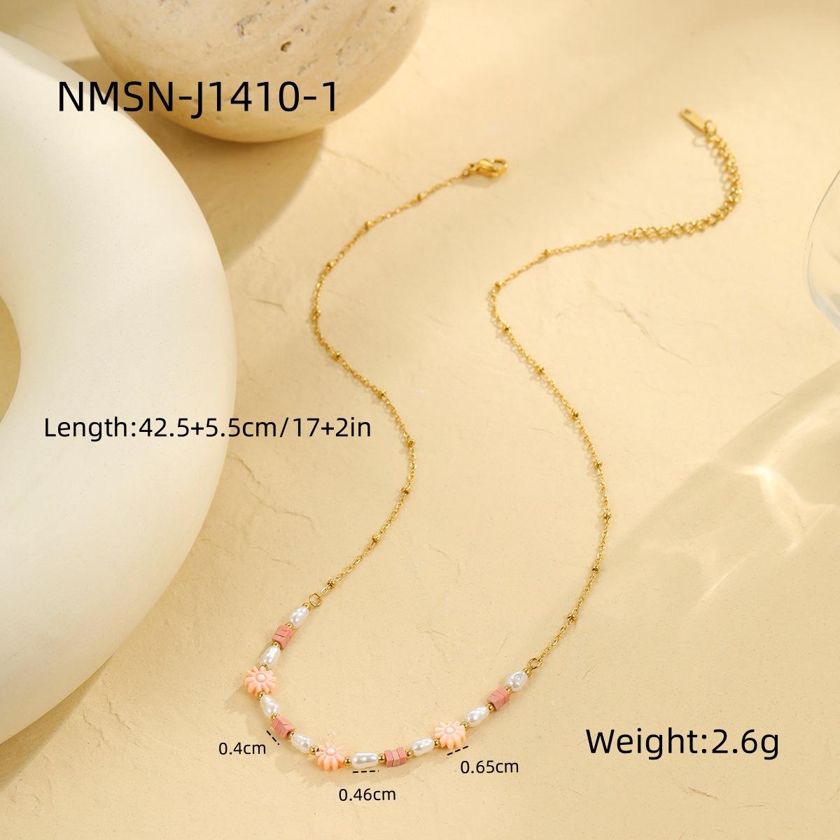 GEMCHIC Women s Pink Dopamine Baroque Pearl Flower Beaded Necklace and Bracelet Set Gold Plated Stainless Steel Clavicle Chain Jewelry