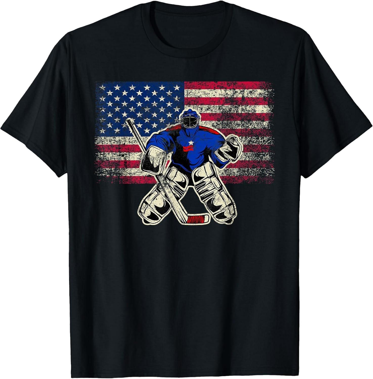 Ретро Хоккейные ворота Брелок Американский флаг Подарок для мужчин и женщин Модная повседневная дышащая футболка 4XL