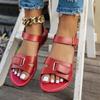 Damen Sommer Flache Sandalen Metall Schnalle Riemen Offene Zehenpartie Lässige Strand Römische Schuhe für Damen