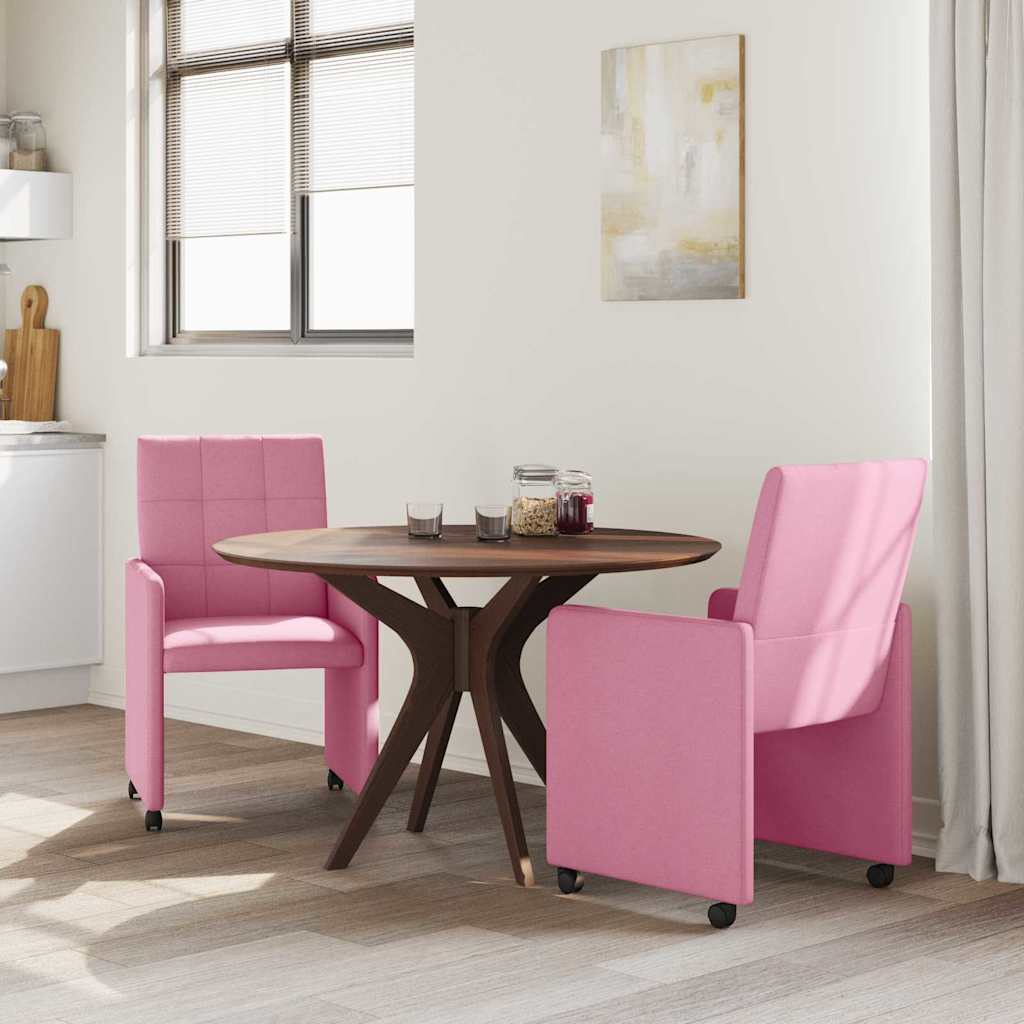 Dining Chairs with Casters 2 pcs Pink 58 x 65 x 94 cm Fabric