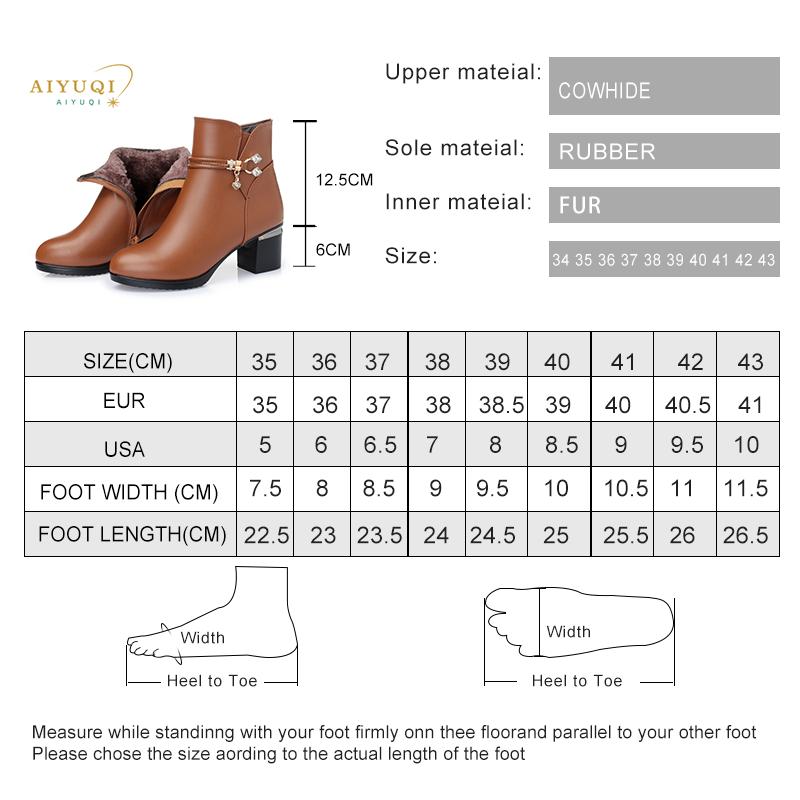 Women boots women genuine leather boots Genuine Leather high heeled ankle boots thick wool winter snow boots  free shipping