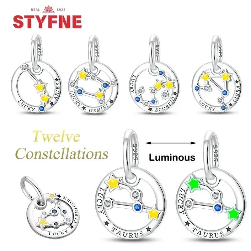 Cartoon Taurus Gemini Star Heart Twelve Zodiac Sign Set Original Copper Charms Beads Fit Bracelet Diy Birthday Women Gift