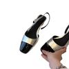 Sheepskin Version~ French Black Low-heeled Commuter Sandals Women's Fashion Casual Square Head Rear Air Temperament Splicing Bag Head Shoes