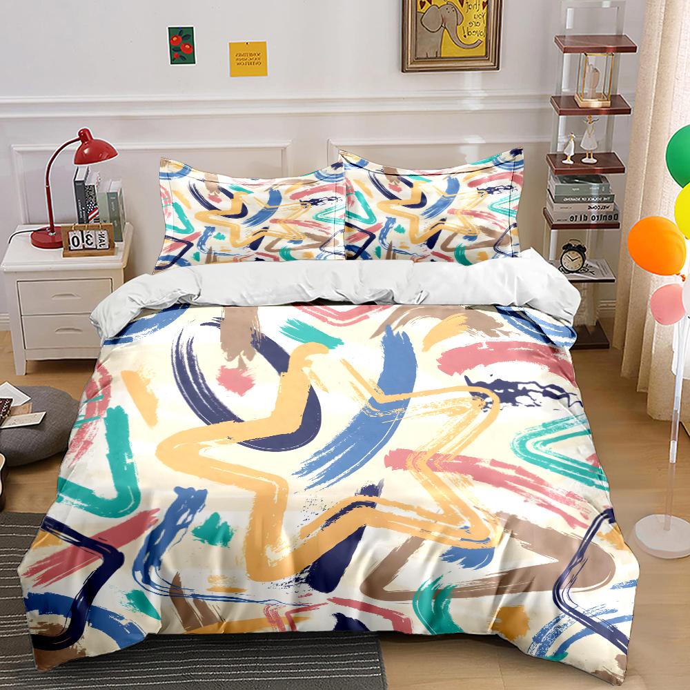 Colorful Abstract Star Brush Strokes Bedding Set for Kids Luxury Gift 3pcs Digital Print Comforter Set Soft Comfortable