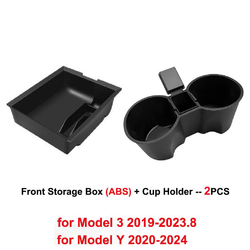 Center Console Storage Box For Tesla Model 3 2023 Model Y 2020-2024 Hidden Car Armrest Front Rear Organizer Flocking Layer Slide