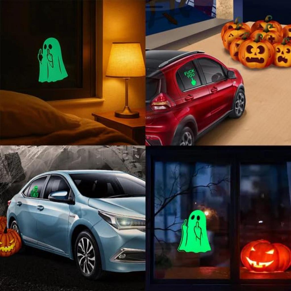 Glow Cute Middle Finger Stickers, Glow In The Dark Halloween Stickers, Car Middle Finger Decals, Scary Luminous Decals For Home Decour