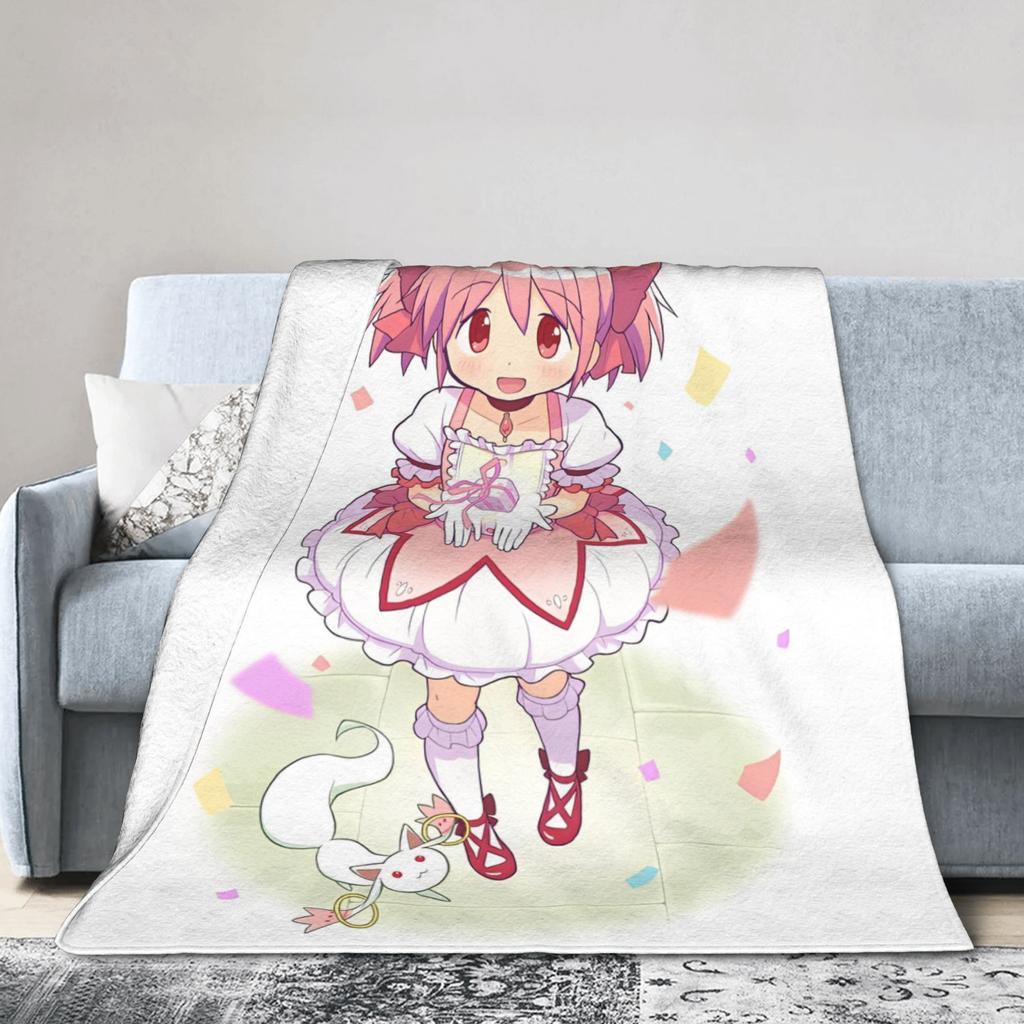 Puella Magi Madoka Magica Blanket Coral Fleece Plush Air Conditioning Cute Anime Breathable Super Soft Throw Blanket Throws