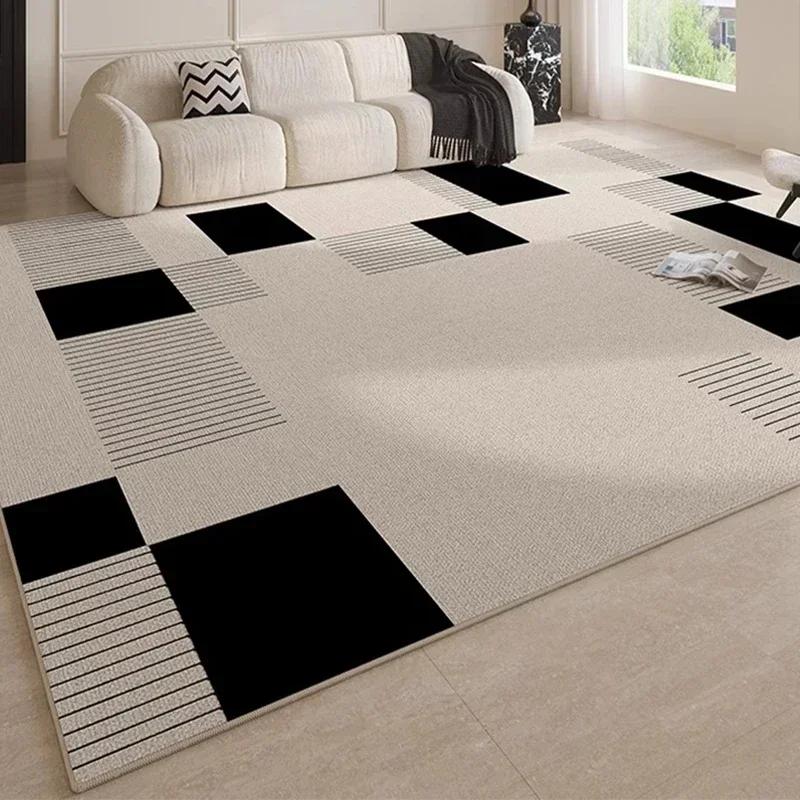 Black White Abstract Living Room CarpetSymmetrical Geometric Rug Comfortable Non-Slip Bedroom Carpets Easy Care for Rugs