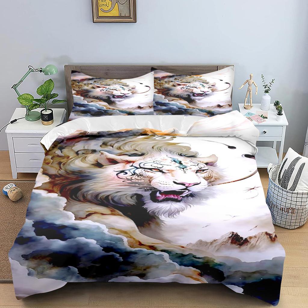 Tiger Cartoon Duvet Cover 3-Piece Set Printed Home Co-Branded Mattress Bedding Sets For A Fun Sleep Experience