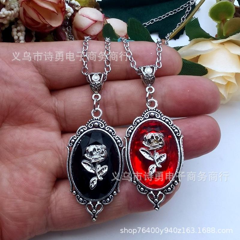 Gothic Rose Embossed Necklace: Women's Crystal Witch Sweater Chain for Halloween