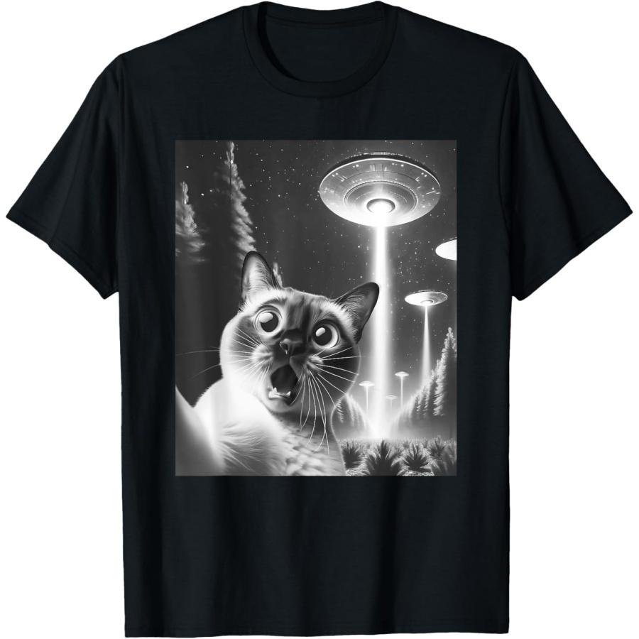 

Funny Siamese Cat Alien UFO Taking a Selfie Cat Mom Dad T-Shirt for Men Women Kids XXXXXL чорний