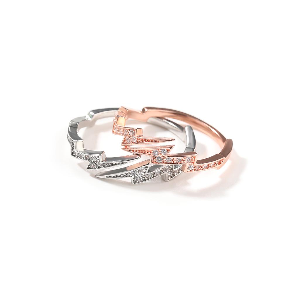 THE BLING KING Open Lightning Ring Iced Out Cubic Zirconia Creative Ladies Party Jewelry HipHop Trendy Ring Punk Jewelry