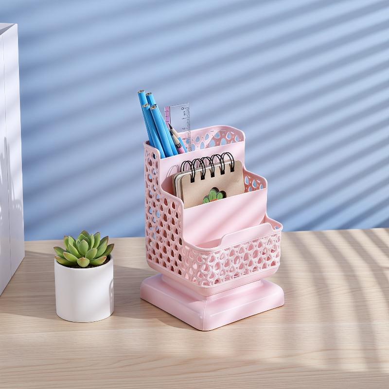 PP Hollow Plastic Desktop Multi Compartment Pen Holder with Phone Stand Slot Desk Stationery Organizer for Students