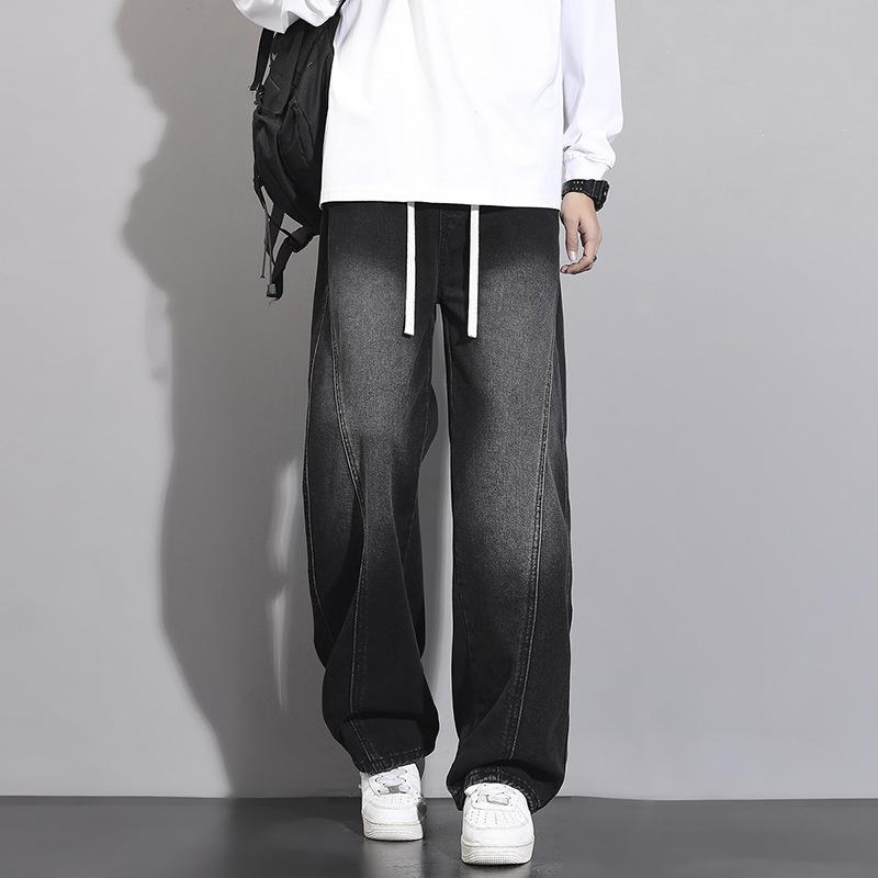 Spring and Summer Men's Wide-leg Jeans 2026 New Slim Straight Wide-leg Youth Curved Pants Trendy