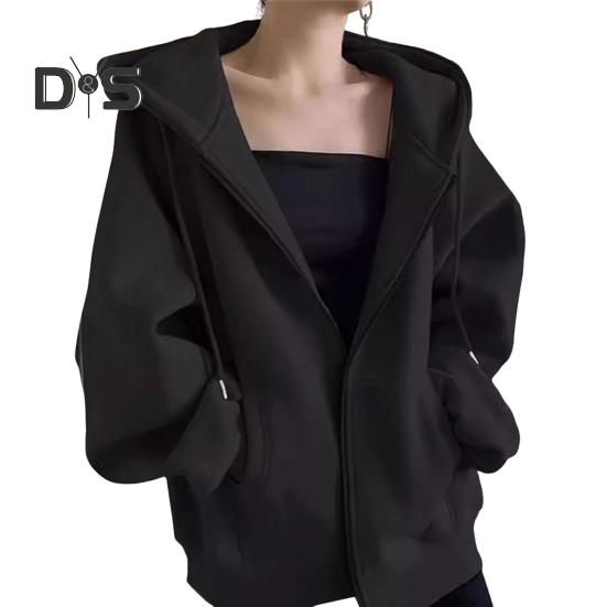 

Осень-весна Женское пальто с капюшоном, завязками на шнурке, длинными рукавами, карманами, застежкой-молнией, эластичными манжетами, свободным низом, спортивная толстовка с капюшоном, повседневная куртка для повседневной носки M чёрный