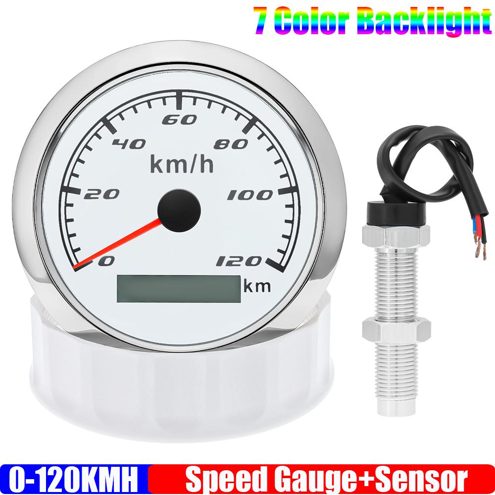 85mm Analog Pulse Speedometer Gauge with Holzer Sensor 7 Color Light Speed Meter Pulse Signal for Car Boat Marine 12V 24V