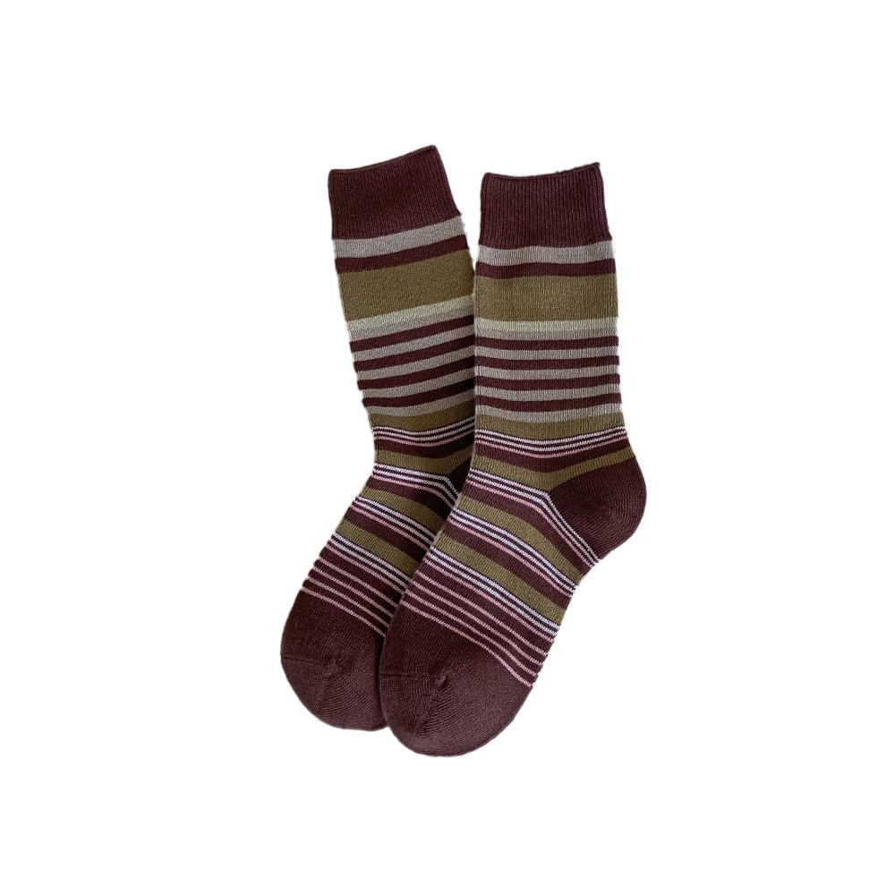 

Striped Pile Pile Socks for Women s Mid-calf Retro School Style Autumn and Winter Color-blocked Boneless Thigh-high Socks 1 pair кавовий