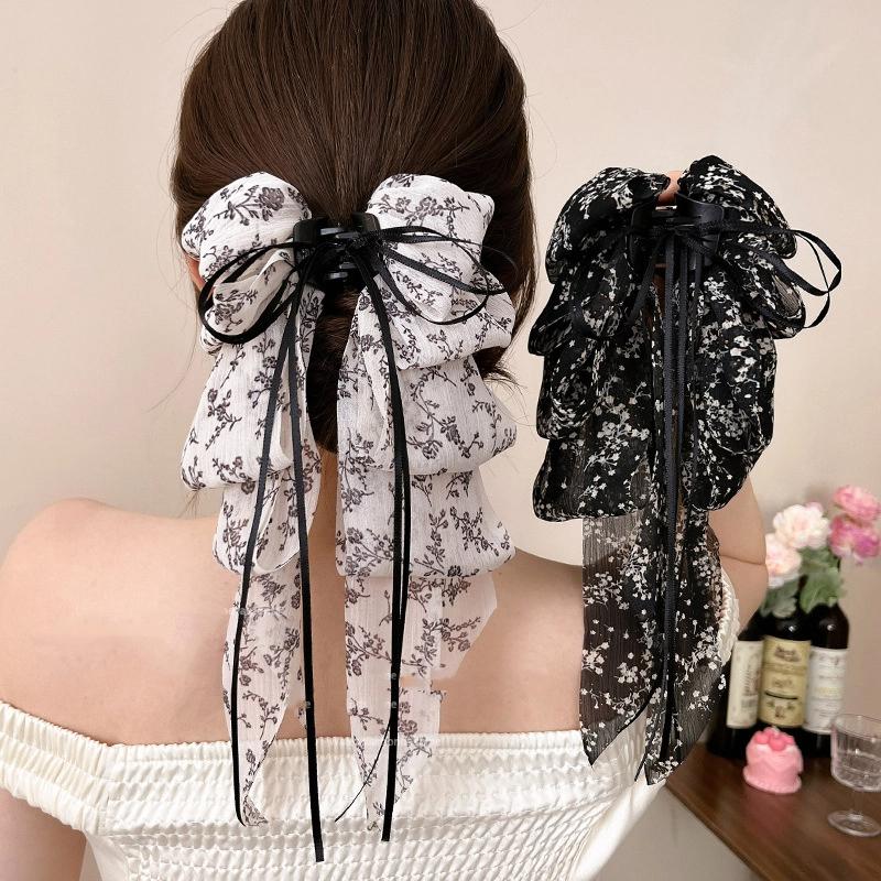 Drcená květina Vícevrstvá mašle Vlající stuha Sponka do vlasů Dámská Nízký ohon Skřipec na vlasy Zadní část hlavy Žraločí skřipec